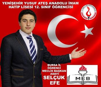 Yenişehir Yusuf Ateş Anadolu İmam Hatip Lisesi Okul Başkanı Selçuk Efe, İl Öğrenci Meclisi Başkanlığına Adaylığını Açıkladı.